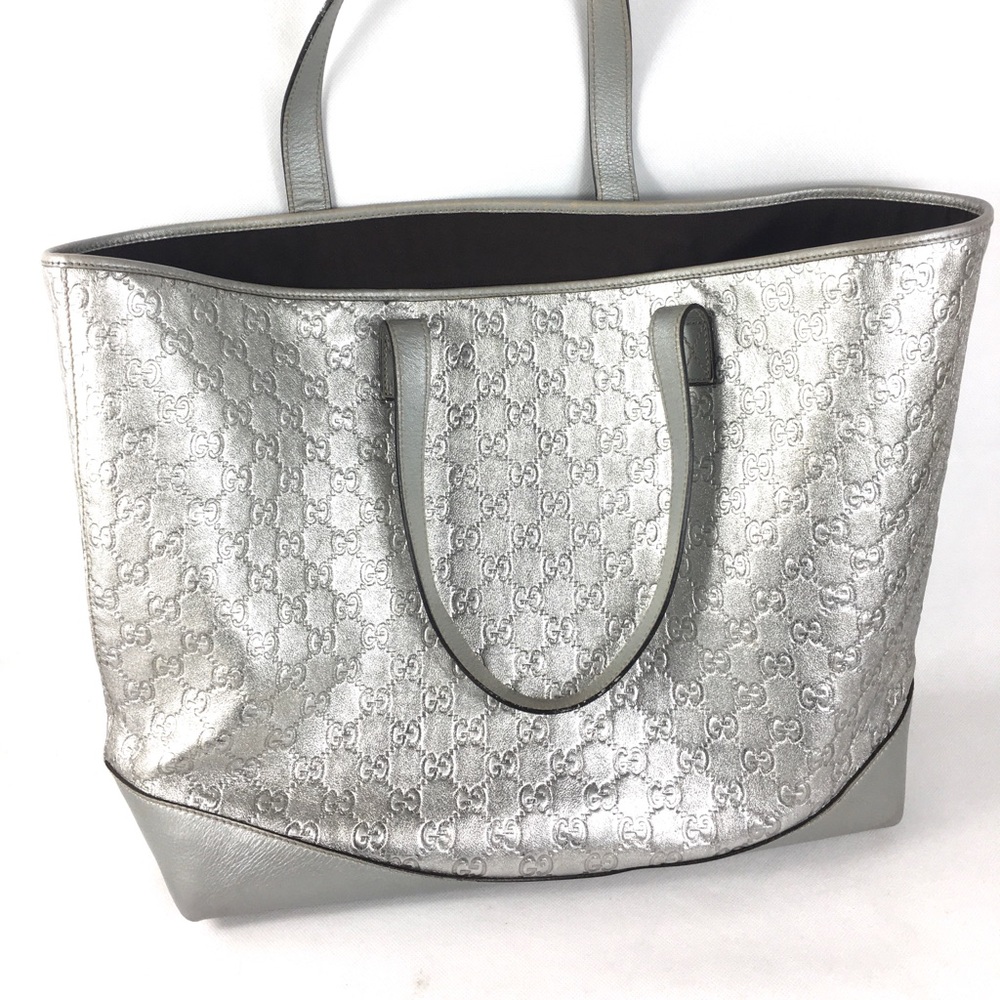 💎HUGE PLATINUM GUCCI LEATHER TOTE - Picture 4 of 16